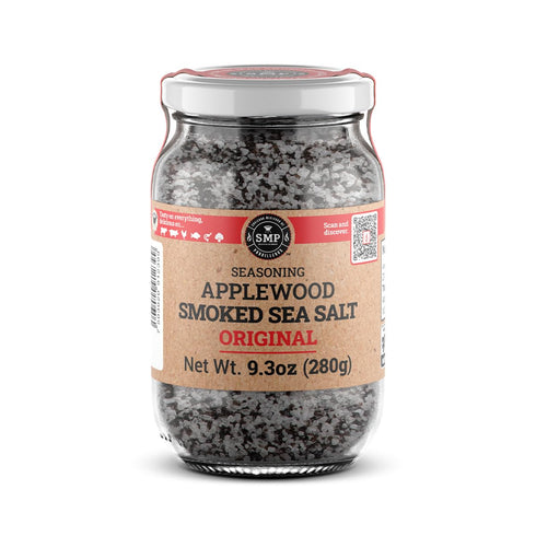 Pack 4 9.38 oz, 100% 10 of SMP Applewood Smoked Sea Salt Natural Gourmet Finishing Salt, Cold-Smoked for Days, Rich