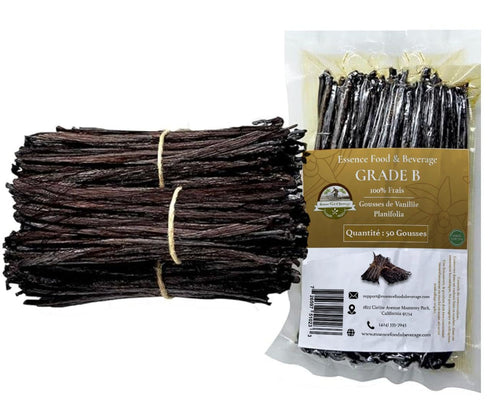 50 4-5 inches, (50 Vanilla Beans Grade B for Making Vanilla Extract, Vanilla Beans Bulk for Extract Grade Perfect
