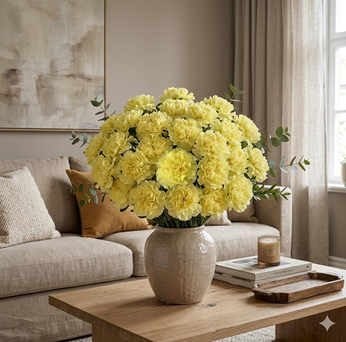 50 FlowerPrime Yellow Carnations - Fresh Natural Cut Flowers