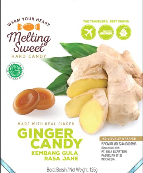 (4.4oz, Pack 1) Melting Sweet Premium Individually Wrapped Ginger Hard Candy