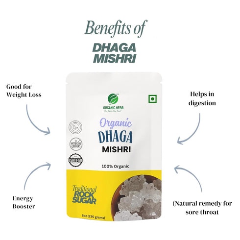 Generic 100% (400g) Organic Herb Dhaga Mishri | Natural Rock Sugar Crystals on Thread | Ayurvedic Sweetener |