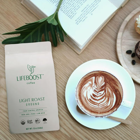 12 Lifeboost Light Roast Ground Coffee - Non-GMO Single Origin Low Acid Organic Light Roast Coffee - Third Party Tested