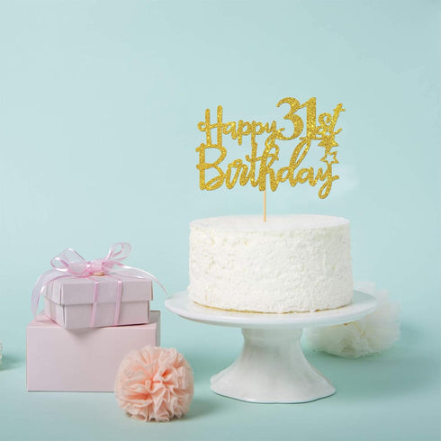 Gold Glitter 31st Birthday Cake Topper - Cheers to 31 Years Party Supplies - Happy 31 Sign Decoration