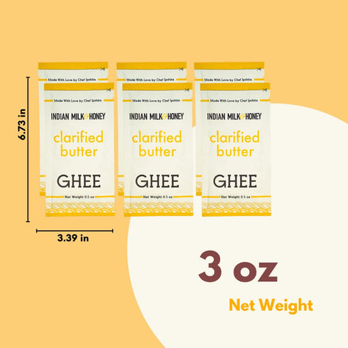 Original Grass-Fed Ghee Butter by Indian Milk & Honey, 0.5 Ounce Sachets (Pack of 6), Lactose & Gluten Free