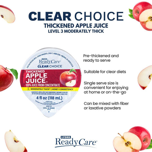 3 4 oz (48 pack) Lyons ReadyCare Thickened Apple Juice for Dysphagia & Swallowing Difficulty - Honey Consistency, Level