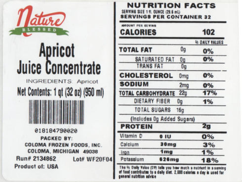 100% 1 (1/32 oz Nature Blessed Pure Apricot Fruit Juice Concentrate - Quart fl bottle), Applications: Home Wine Making