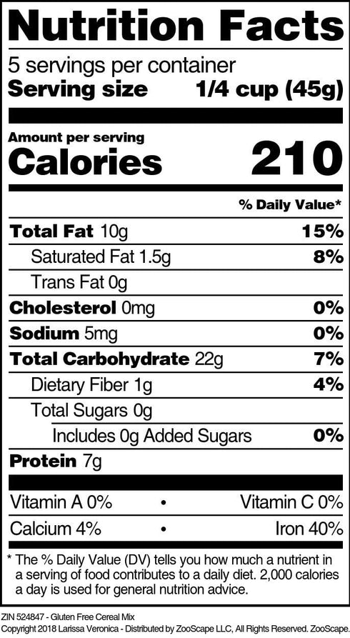Larissa Veronica (8 oz, 524847) Gluten Free Cereal Mix ZIN: