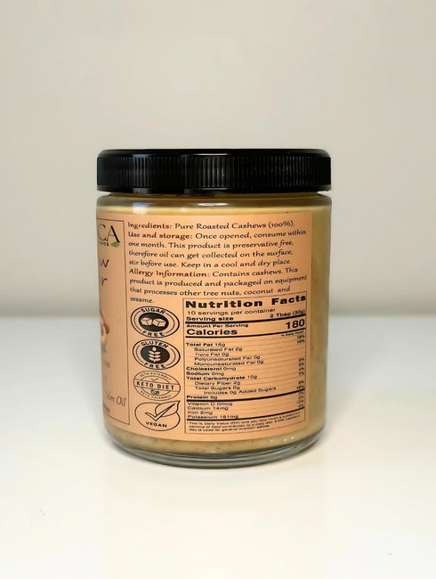100% 9.25oz (262gr) Pure Cashew Butter, Single Ingredient, No Salt, No Sugar, No Palm Oil, No Additives, Vegan, Plant