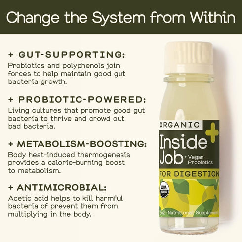 (2 Oz, Pack 12) Greenhouse Juice Organic Inside Job Wellness Shots, Cold Pressed Digestive Aid with Apple Cider