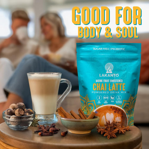 (9.9 Oz) Lakanto Sugar Free Chai Latte Drink Mix - Monk Fruit Sweetened, Cold or Hot Chai Tea, Vegan, Probiotics, Rich