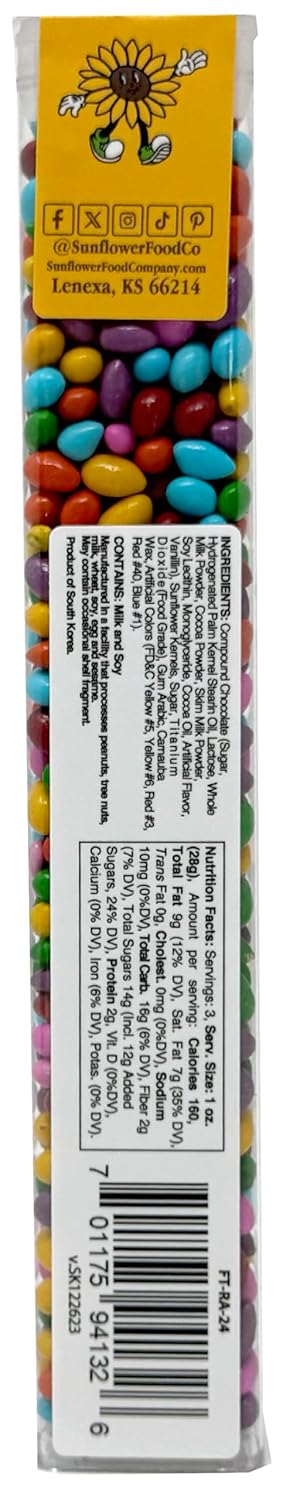 Sunflower Food Company Pack 3 Chocolate Covered Sunflower Seeds Multicolored Candy Coated Treats - Rainbow Party Favors