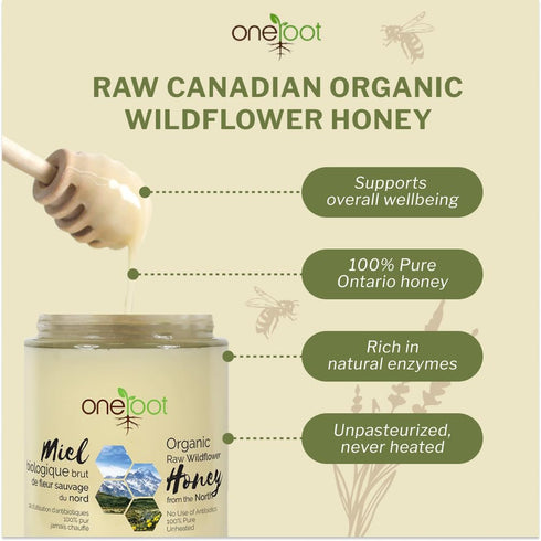 100% 17.6 Oz/1.1 Lbs, Oneroot Organic Canadian Wildflower Honey - Unheated & Creamed - Nutrient-Rich, Natural Sweetener