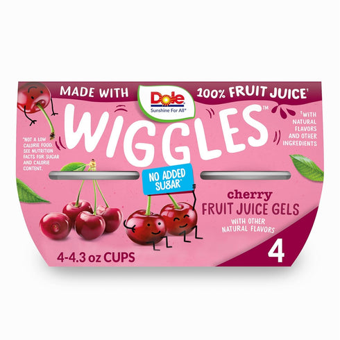 Dole Wiggles No Sugar Added Cherry Fruit Juice Gels Snacks, 4.3oz 4