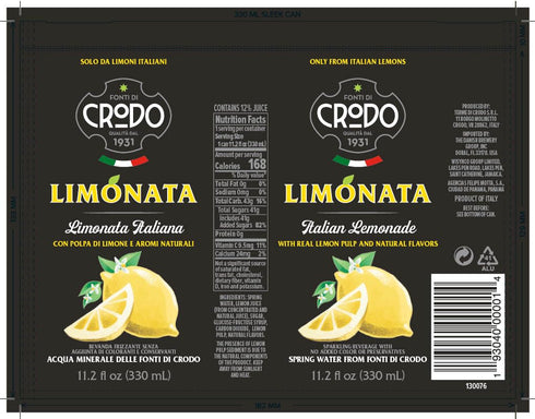 11.2 Oz. (Pack 24) Fonti Di Crodo Limonata, Italian Sparkling Lemonade, Cans