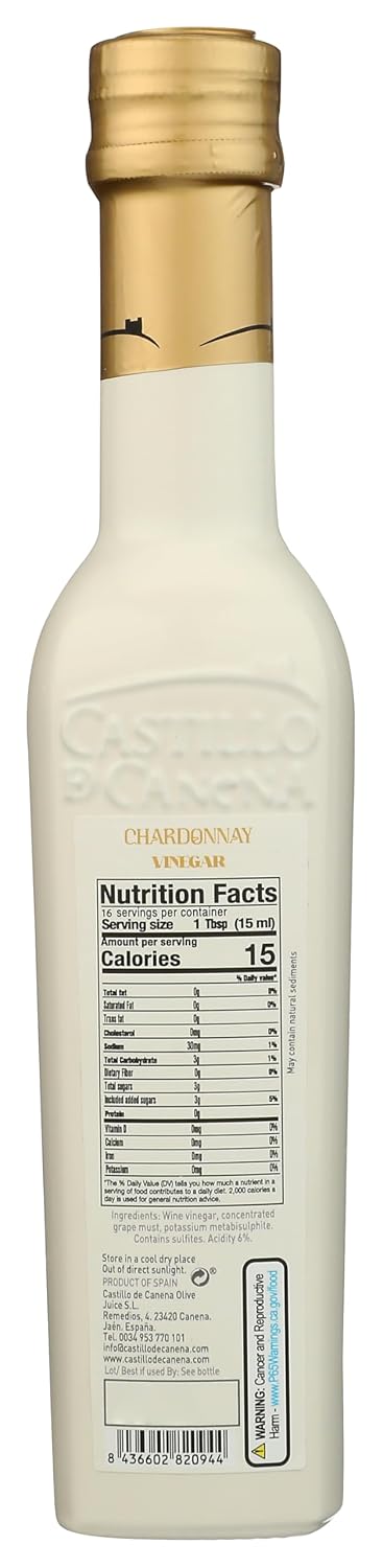 8.5 oz 6% Castillo de Canena Chardonnay Wine Vinegar, fl Acidity | Premium Spanish Vinegar from Andaluca with Apricot