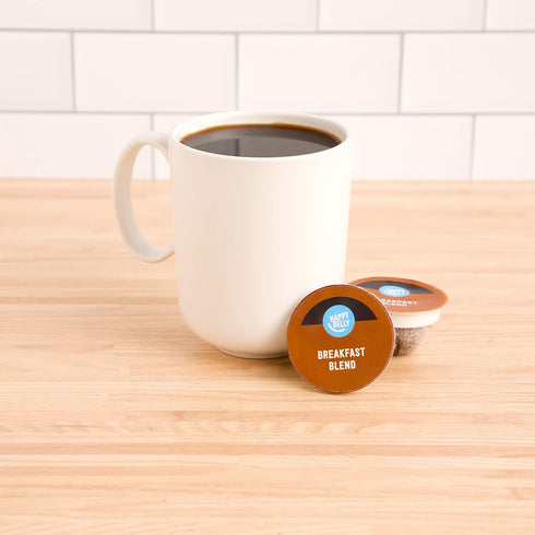 96 Count Amazon Brand - Happy Belly Breakfast Blend Compostable Coffee Pods, Light Roast, Compatible with K-Cup Brewer