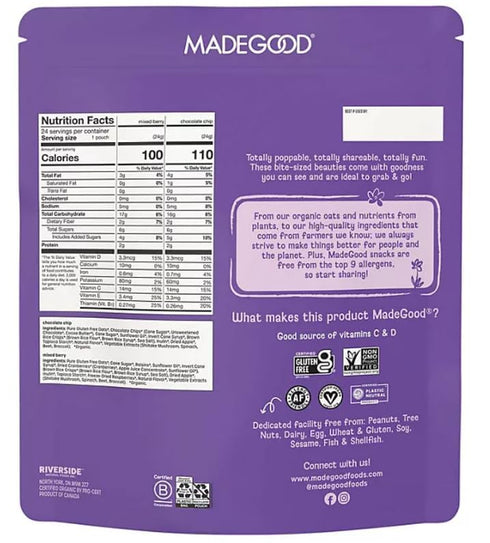 Generic 24 20.3 oz Made Really Good Organic Granola Bites, Mixed Berry and Chocolate Chip, Servings