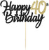 PALASASA Black Gold Glitter Happy Birthday Cake Topper, 40th Anniversary/Birthday Party Decoration