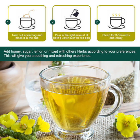 30 Mullein Leaf Tea Bags - Lungs Cleanse and Respiratory Support, Herbal Teas, Caffeine Free, Tea Bags