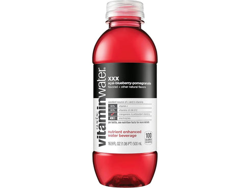 vitaminwater zero xxx, electrolyte enhanced water w/ vitamins, aai-blueberry-pomegranate drinks, 16.9 Fl