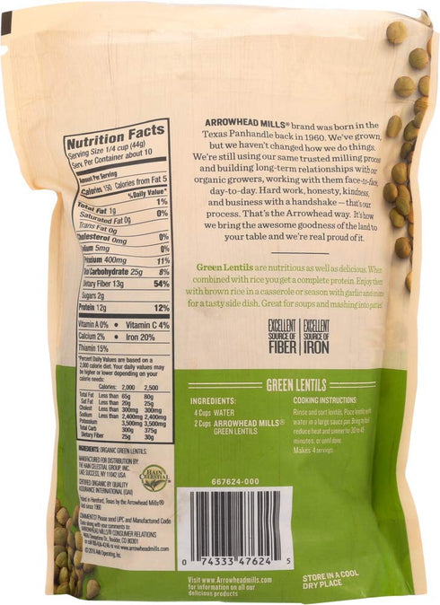 16 oz 2 Arrowhead Mills Organic Green Lentils -- - pc