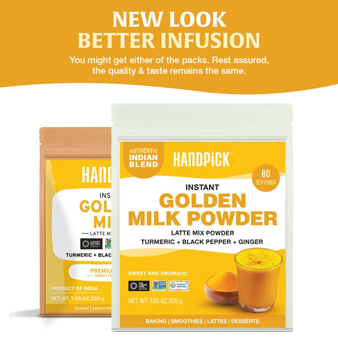 (7oz, 80 HANDPICK Golden Milk Powder with Turmeric - servings) Instant Latte Mix | Blend of Ginger, Black Pepper