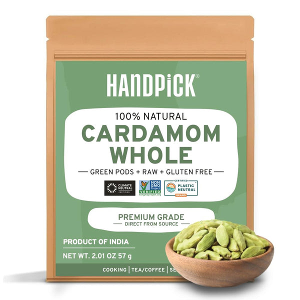 HANDPICK Green Cardamom Pods (57g / 2oz) | Large Size Green Elaichi, Pure Non-GMO Gluten Free from India