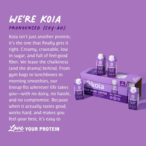 20g 3g 6g 21 11 Oz (Pack 12) Koia Plant Based Protein Shake, Cold Brew Coffee, Protein, Sugar, Prebiotic Fiber