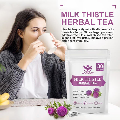 Immune 30 Milk Thistle Tea - Organic Milk Thistle Herbal Tea Bags for Liver Cleanse, Antioxidant and Support, Caffeine