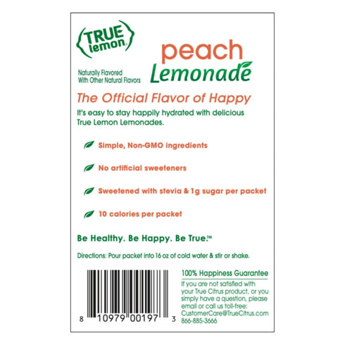 10ct (Pack 1) Packets True Lemon Peach Lemonade of - Drink Mix - No Artificial Sweeteners, Low Calorie - Powdered Drink