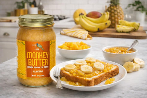 2 19 Green Jay Gourmet Monkey Butter - All-Natural, Gluten-Free Banana Butter - Pineapple Spread with Bananas & Mango