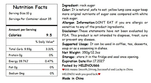 Pure Raw Cane Yellow Rock Sugar Crystals for Tea & Coffee