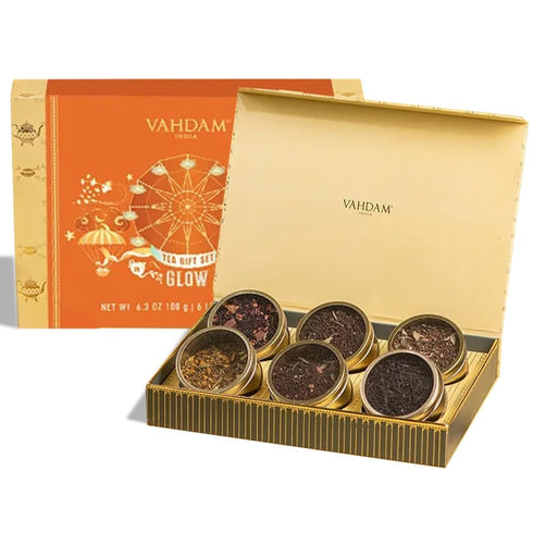 VAHDAM, GLOW - Assorted Tea Gift Set (6 Loose Leaf Tea) Tin