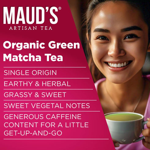 Maud's Organic Matcha Green Tea Pods, 24 ct, Recyclable Single Serve Tea Pods Compatible with Keurig K Cups
