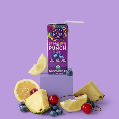 32 pack, 40 Uncle Matts Organic Juice Boxes No Added Cane Sugar Superfruit Punch, USDA Organic, Only Calories