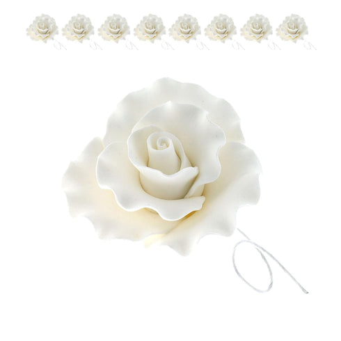 Global Sugar Art Aussie Rose White Sugar Cake Flower Large, 8 Count