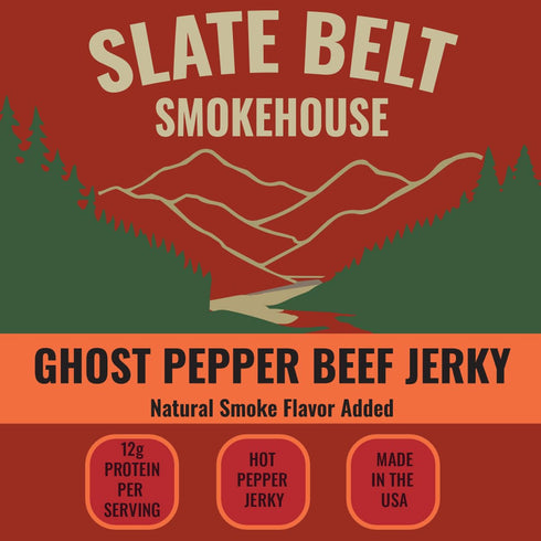 2.5 Pack 3 Slate Belt Smokehouse Ghost Pepper Jerky, Spicy Beef Jerky with Hot Peppers Ounce