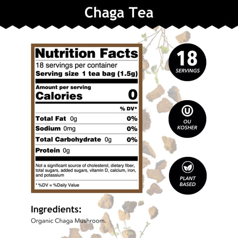 18 (Pack 1) Buddha Teas - Chaga Tea - Organic Herbal Tea - For Cognitive Balance & Overall Health - With Chaga