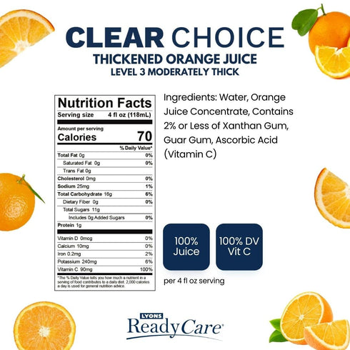 3 4 oz (48 pack) Lyons ReadyCare Thickened Orange Juice for Dysphagia & Swallowing Difficulty - Honey Consistency