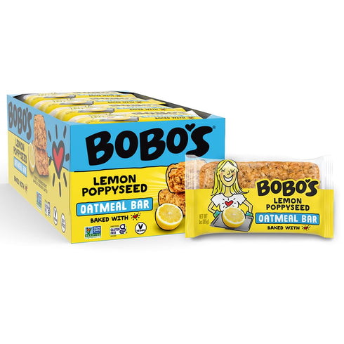 (12 Bobo's Lemon Poppyseed Oat Bars, Simple Ingredients, Whole Grain Oats, Plant Based, Gluten Free Breakfast Bars