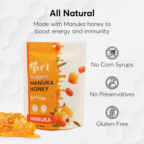 P.R.I Manuka Honey Nuggets, Sweet All Natural Hard Candy Treat, 3oz