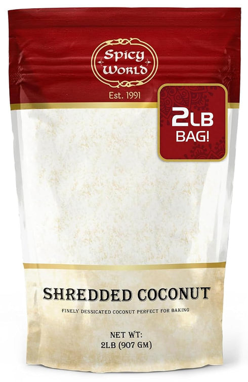 Spicy World 2 Pound Bulk Bag Shredded Coconut Powder - Unsweetened Finely Shredded for Baking, Smoothies & More!