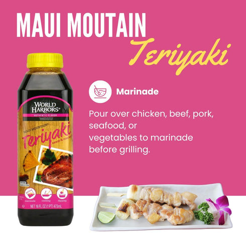 16-Fl Oz (Pack 2) World Harbors Maui Mountain Teriyaki Sauce & Marinade Perfect for Fish, Chicken, Beef, Pork, Wings