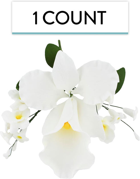 1 Count Global Sugar Art Cattleya Orchid Sugar Cake Flowers Arched Spray, White, by Chef Alan Tetreault