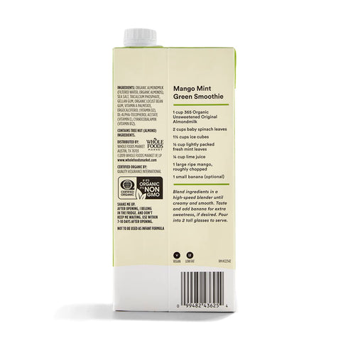 365 32 Oz (Pack 3) by Whole Foods Market, Organic Unsweetened Almond Milk, Fl