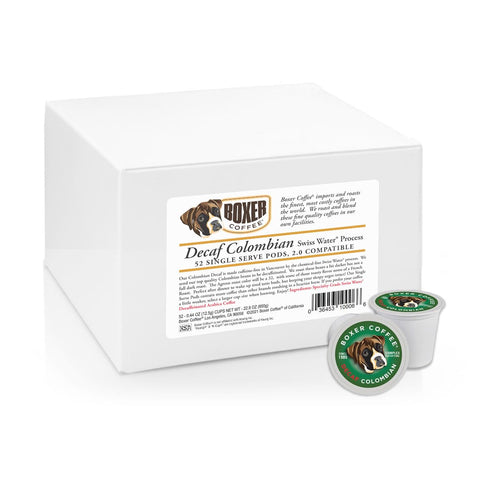 52ct Boxer Coffee Decaf Colombian Single-Origin, Swiss Water Process Medium Roast Coffee Pods Specialty Grade, Artisan