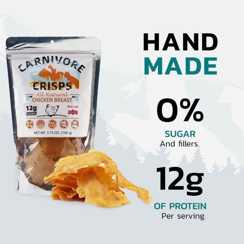 1.5 oz (Pack 3) Carnivore Crisps, Chicken Breast, All Natural, High Protein, Keto & Carnivore Diet Approved