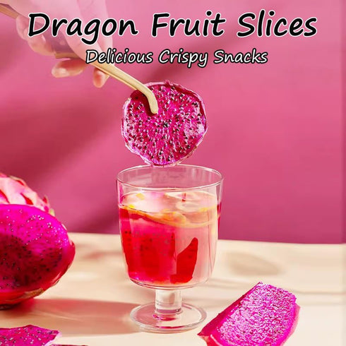 YJJOUUT 3.5oz/100g Freeze Dried Dragon Fruit Slices Chunks for Cocktails Dragon Fruit Cubes Pieces Bulk No Sugar added