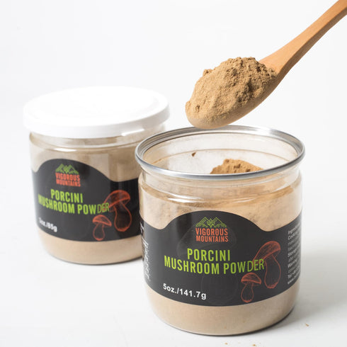 VIGOROUS MOUNTAINS Dried Porcini Mushroom Seasoning Powder, Salt Free Beef Broth Powder, 3 OZ