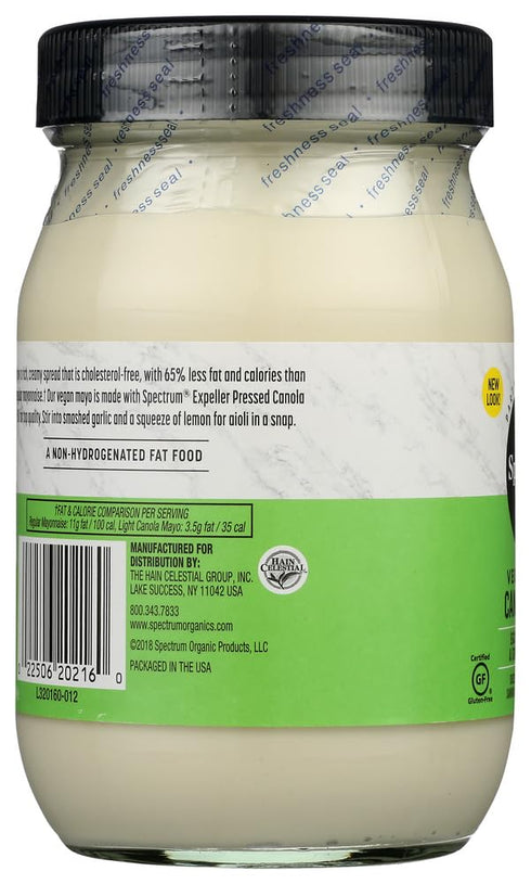 16 oz. Mayonnaise, Canola, Light, Eggless, Vegan, by Spectrum Naturals Condiments